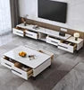 Modern Minimalist Wooden TV Stand and Coffee Table Set with Panel Design Extendable Foldable Living Room Furniture