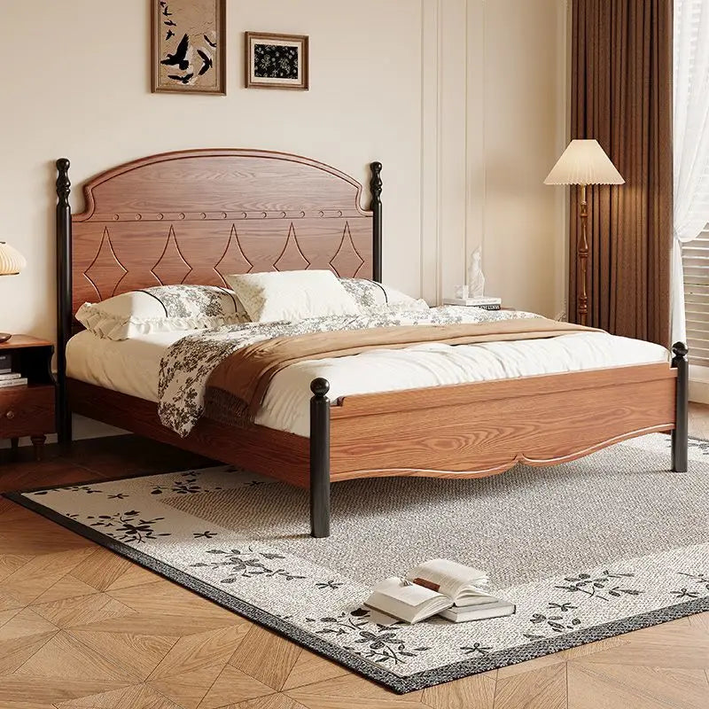 Hotel Bedroom Furniture Wholesale Price Customized Ancient Chinese Style Ash Wood Durable & Eco-Friendly King Size Double Bed
