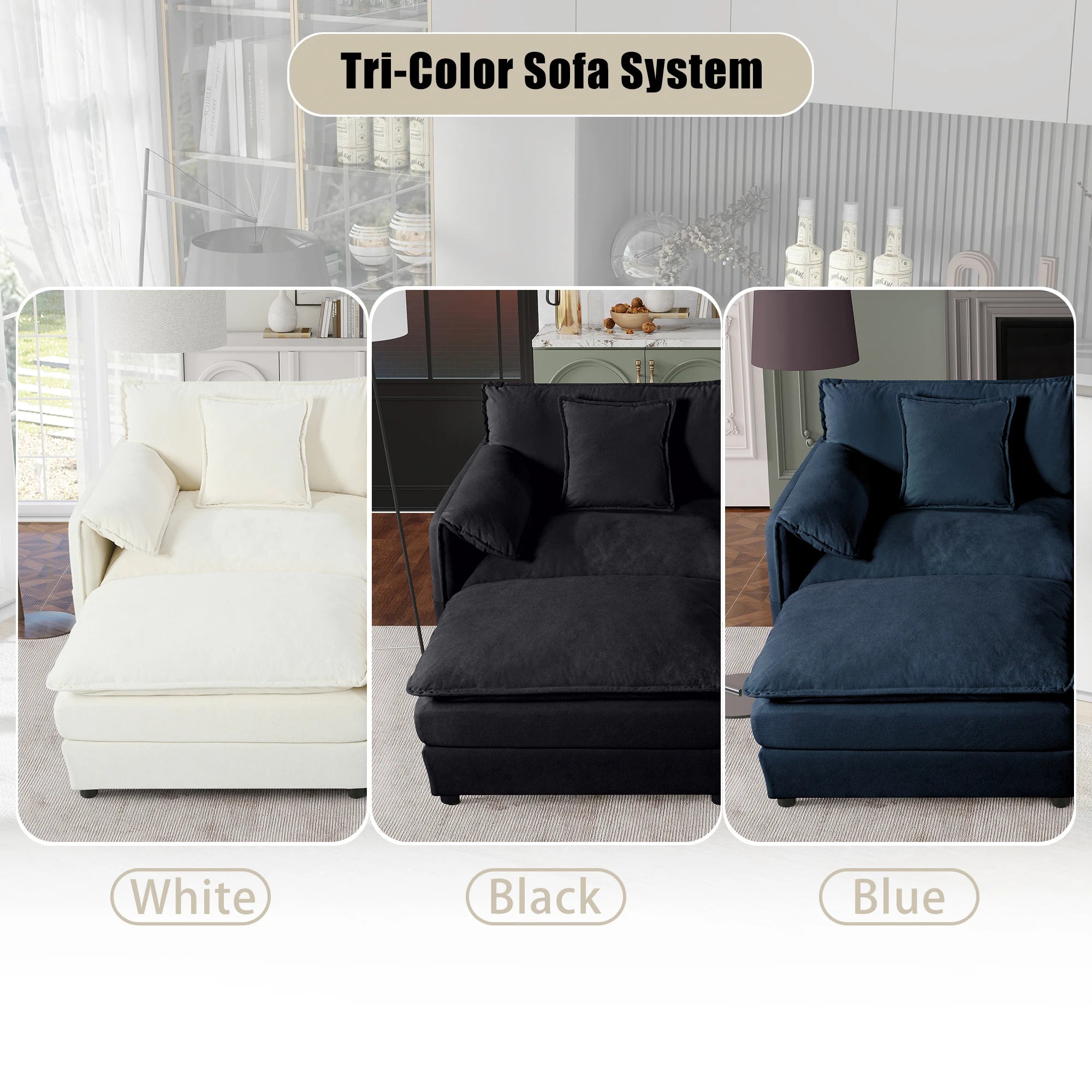 Modern Oversized Lounge Sofa Ottoman Set Soft Chenille Upholstery Adjustable Height Backless Armless Movable Furniture Sets