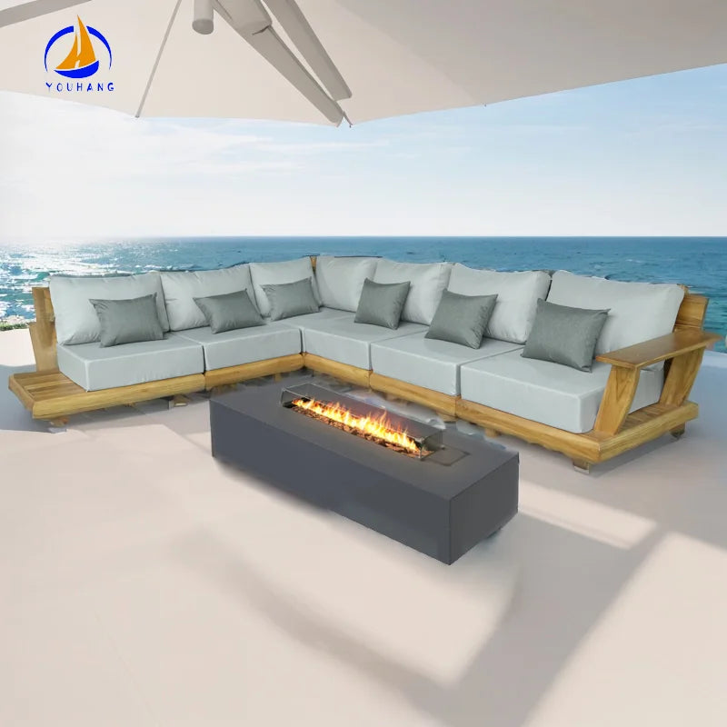 Luxury Balcony Aluminum Rattan Teak Wood Patio Garden Funiture Out Door Outdoor Sofa Outside Furniture De Outdoor Set Waterproof