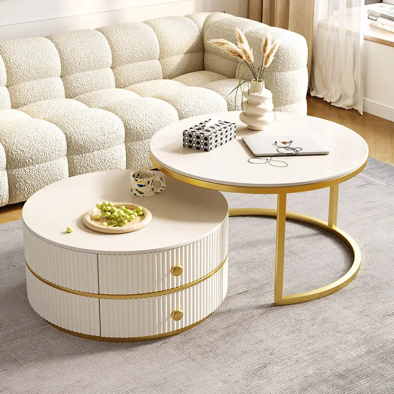 Small Apartment Living Room Modern Rock Slab Movable Coffee Table with Wheels Light Luxury High-End Home Furniture