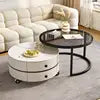 Small Apartment Living Room Modern Rock Slab Movable Coffee Table with Wheels Light Luxury High-End Home Furniture