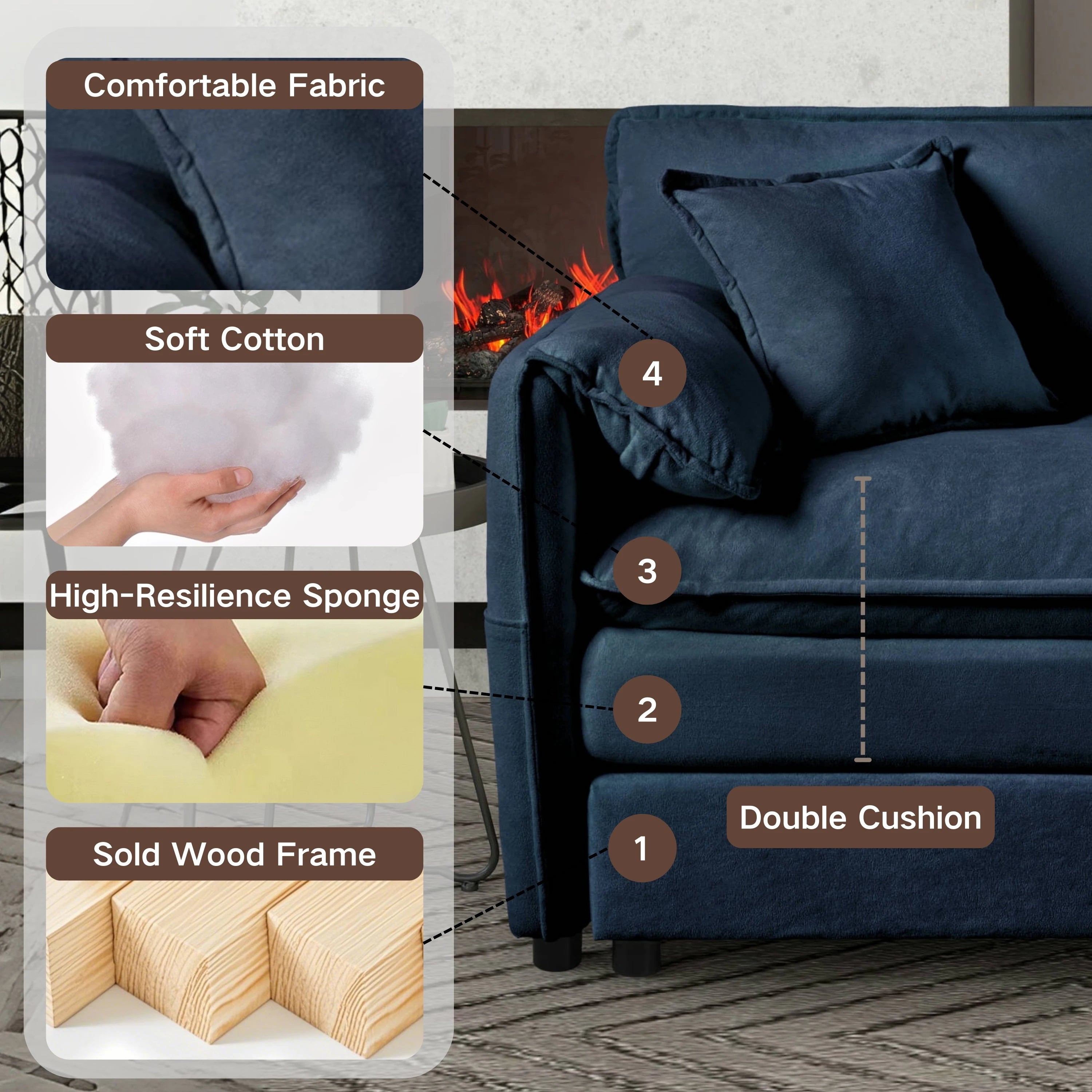 Modern Oversized Lounge Sofa Ottoman Set Soft Chenille Upholstery Adjustable Height Backless Armless Movable Furniture Sets