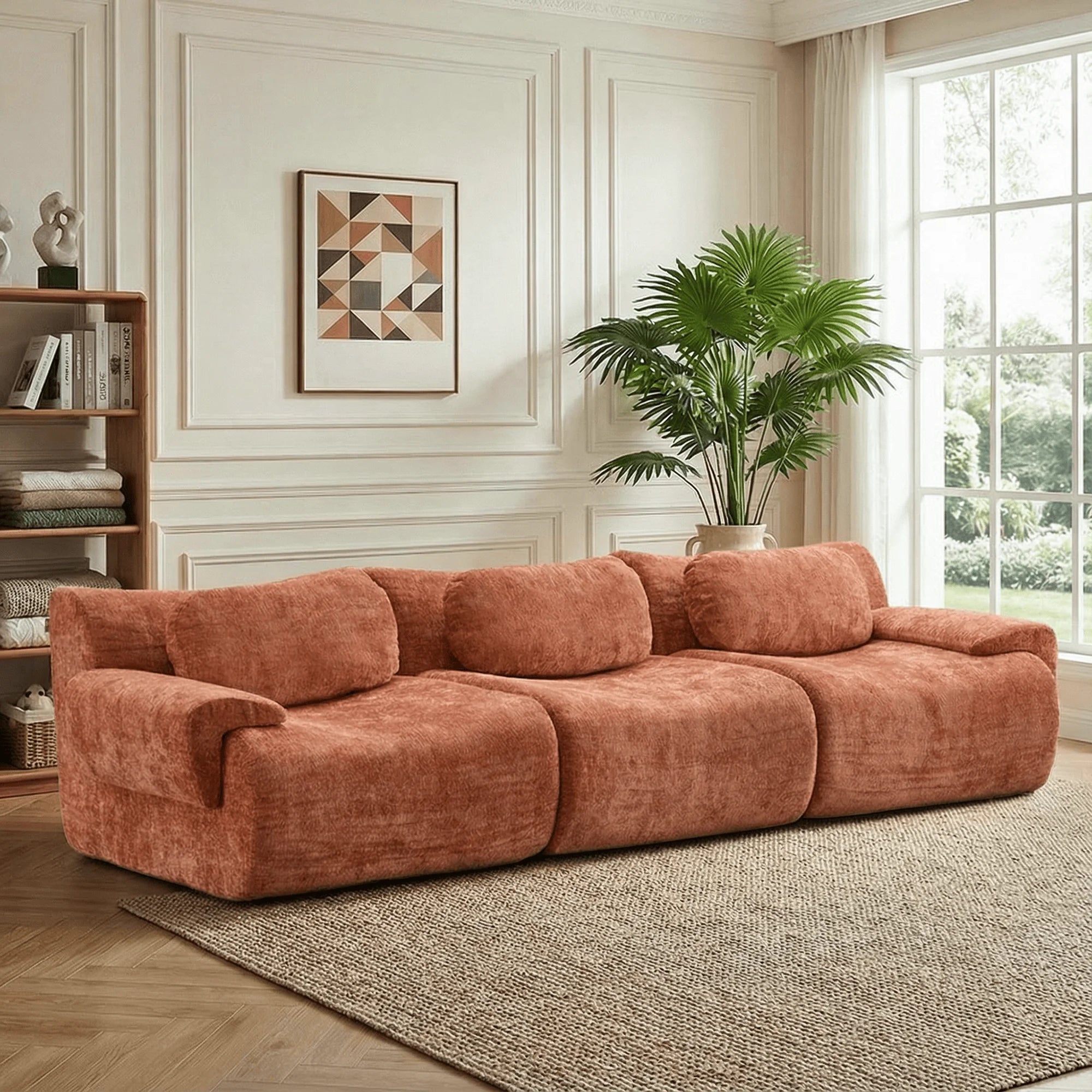 USA Warehouse Free Shipping Living Room Furniture Nephele Wave-Shaped Sectional Compressed Modular Sofa