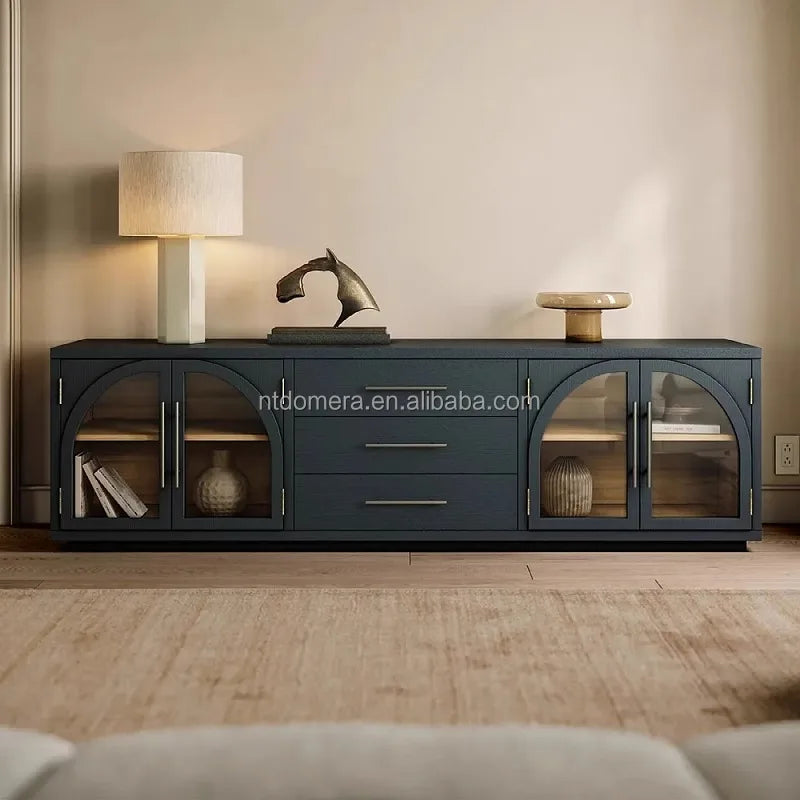 French Retro Solid Wood TV Cabinet Handmade Modern Design for Home Hotel Living Room Dining Space-Saving Furniture