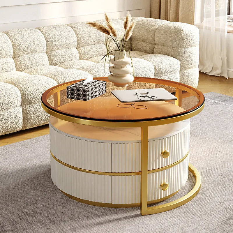 Small Apartment Living Room Modern Rock Slab Movable Coffee Table with Wheels Light Luxury High-End Home Furniture