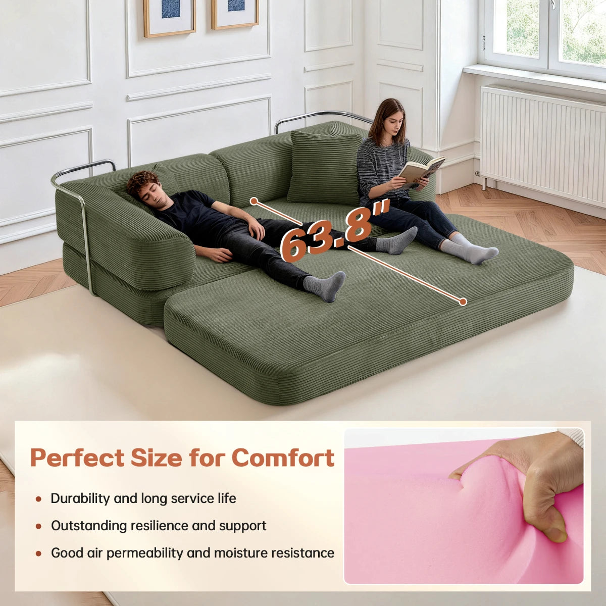 Tik Tok Hot Selling 2026 Modern Vacuum Compression Corduroy Sofa Bed US Local Warehouse Furniture Dropship and Free Shipping