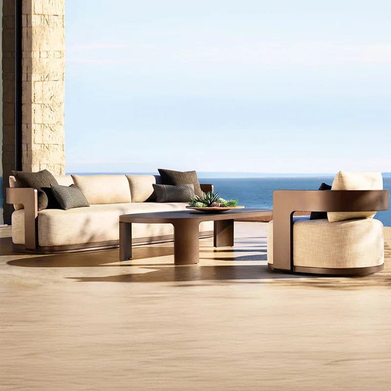 Modern Garden Teak Outdoor Furniture Sofa Set Hotel Simple Weatherproof Fabric Waterproof Open Air  Patio Garden Furniture