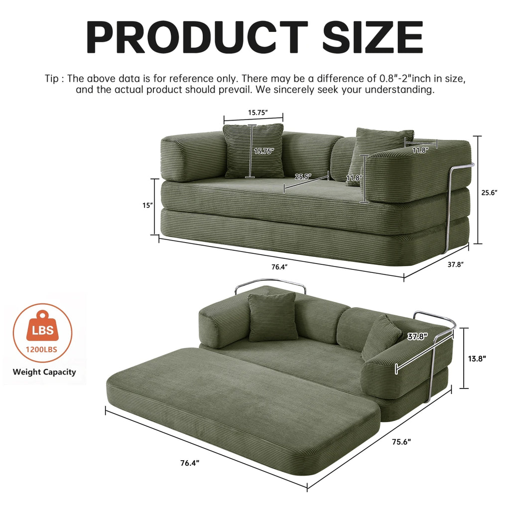Tik Tok Hot Selling 2026 Modern Vacuum Compression Corduroy Sofa Bed US Local Warehouse Furniture Dropship and Free Shipping