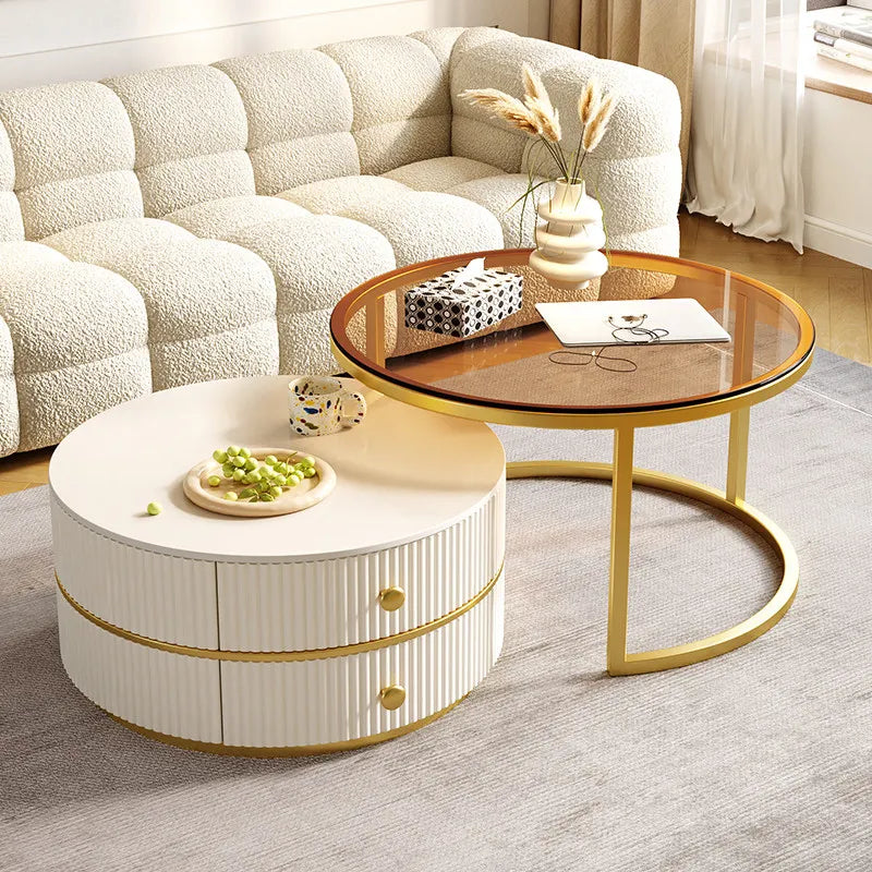 Small Apartment Living Room Modern Rock Slab Movable Coffee Table with Wheels Light Luxury High-End Home Furniture