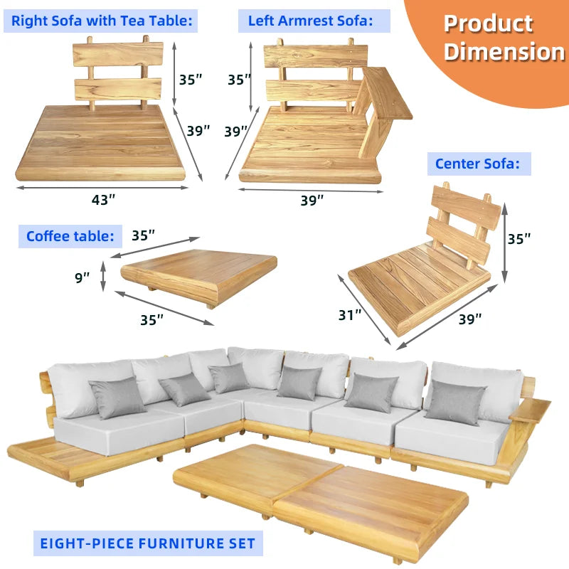 Luxury Balcony Aluminum Rattan Teak Wood Patio Garden Funiture Out Door Outdoor Sofa Outside Furniture De Outdoor Set Waterproof
