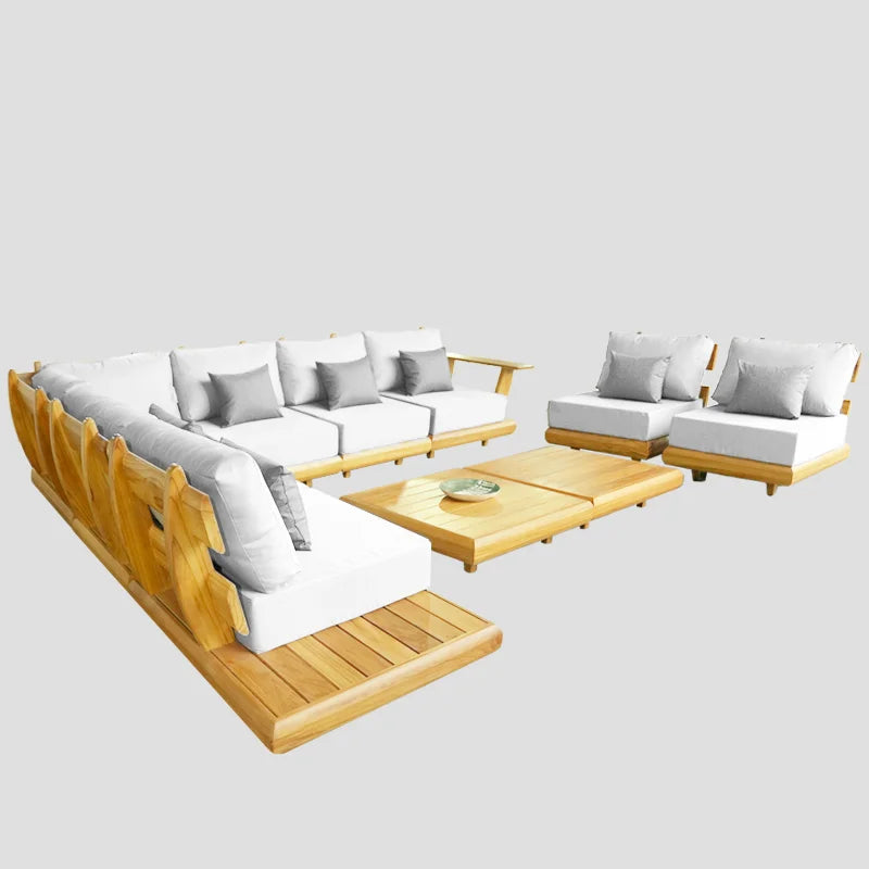 Luxury Balcony Aluminum Rattan Teak Wood Patio Garden Funiture Out Door Outdoor Sofa Outside Furniture De Outdoor Set Waterproof