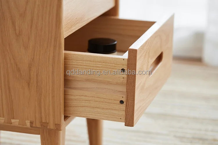 F8021 Nordic Style Solid Oak Wood Bedroom Furniture 2 Drawers Nightstand Bedside Table
