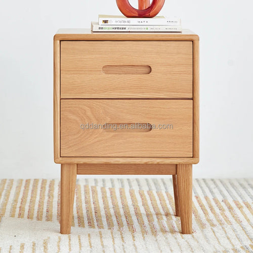 F8021 Nordic Style Solid Oak Wood Bedroom Furniture 2 Drawers Nightstand Bedside Table