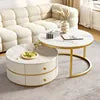 Small Apartment Living Room Modern Rock Slab Movable Coffee Table with Wheels Light Luxury High-End Home Furniture