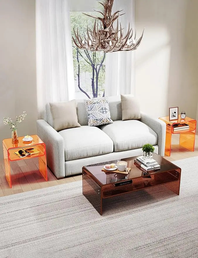 2-Tier Green Acrylic Contemporary Bedside Nightstand Coffee Table for Bedroom and Living Room Home Decor Furniture