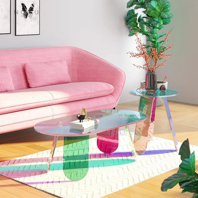 Nordic Modern Edge Rainbow Acrylic Transparent Coffee Table  Home Furniture for Dining Room or Apartment for Hotels