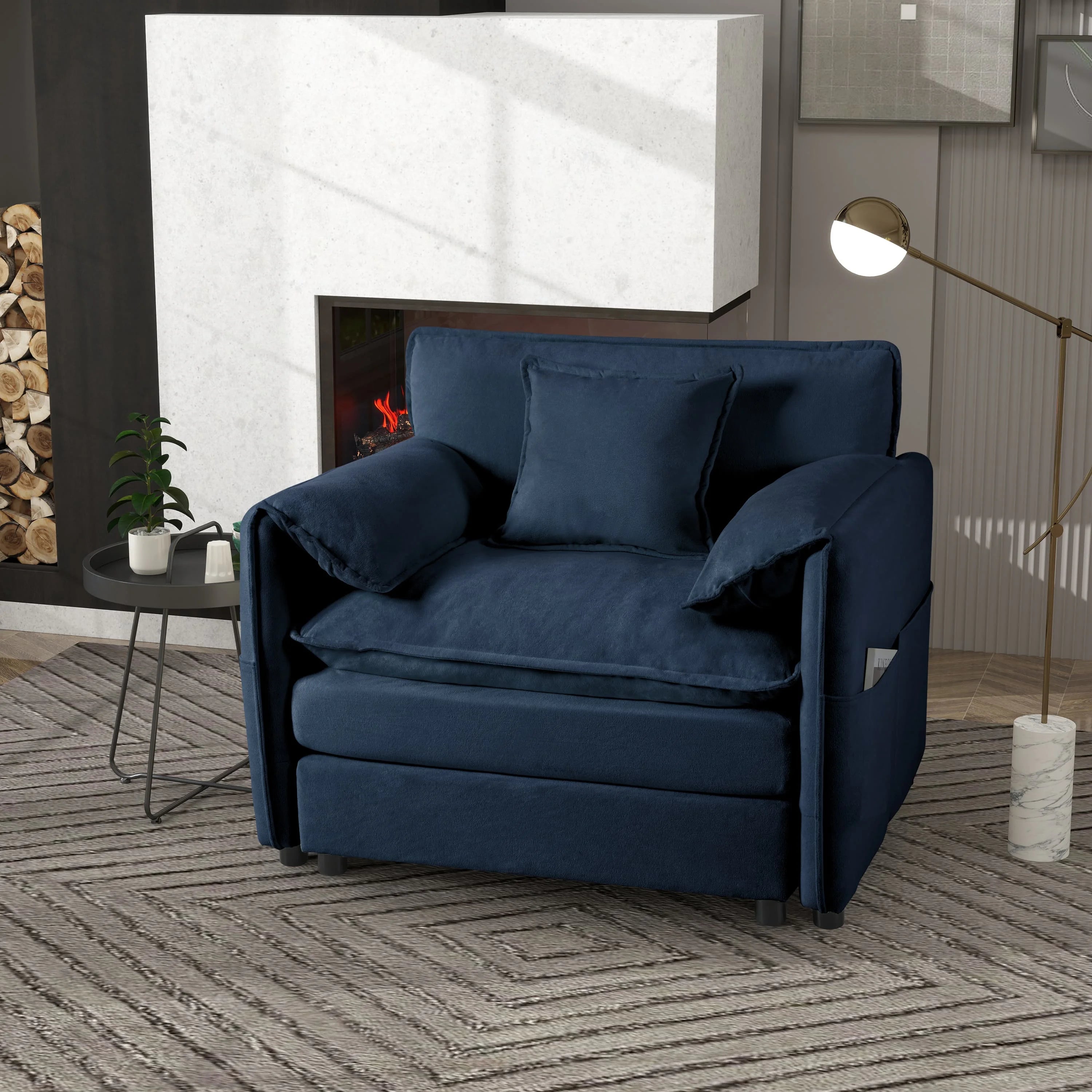 Modern Oversized Lounge Sofa Ottoman Set Soft Chenille Upholstery Adjustable Height Backless Armless Movable Furniture Sets