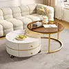 Small Apartment Living Room Modern Rock Slab Movable Coffee Table with Wheels Light Luxury High-End Home Furniture