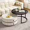Small Apartment Living Room Modern Rock Slab Movable Coffee Table with Wheels Light Luxury High-End Home Furniture
