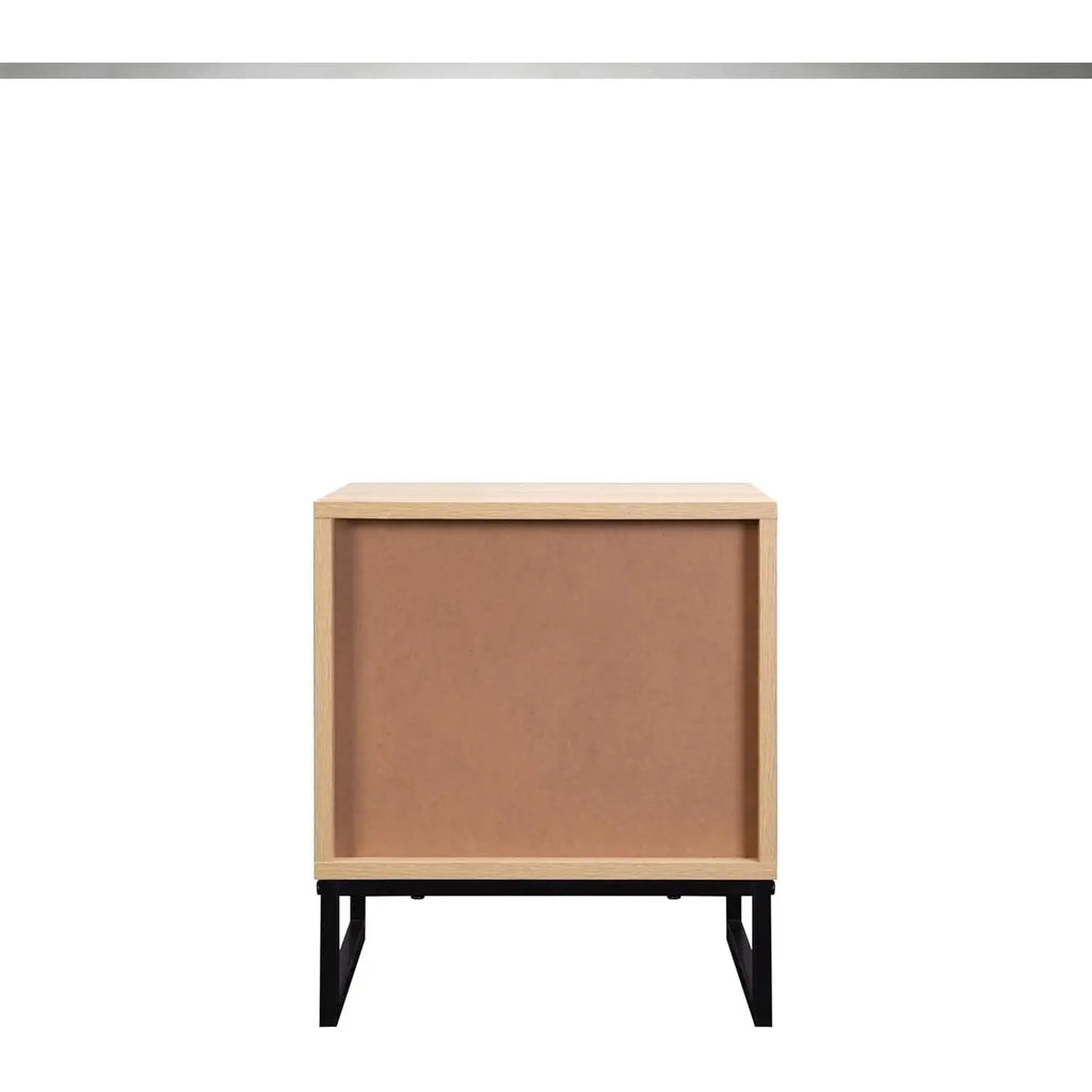 Coastal Modern Side Table with Drawer Natural Birch Wood Top and Black Metal Legs for Living Room Furniture