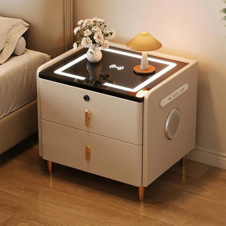 Modern Simple Luxury Smart Bedside Table New Solid Wood Multi-Functional Wireless Charging Accessible Internet Bedroom Furniture