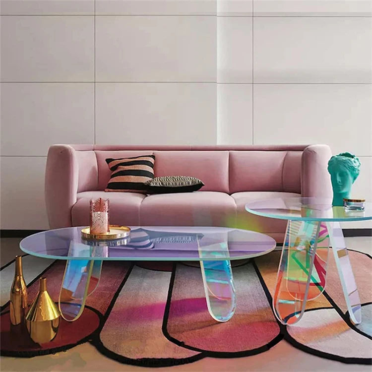 Nordic Modern Edge Rainbow Acrylic Transparent Coffee Table  Home Furniture for Dining Room or Apartment for Hotels
