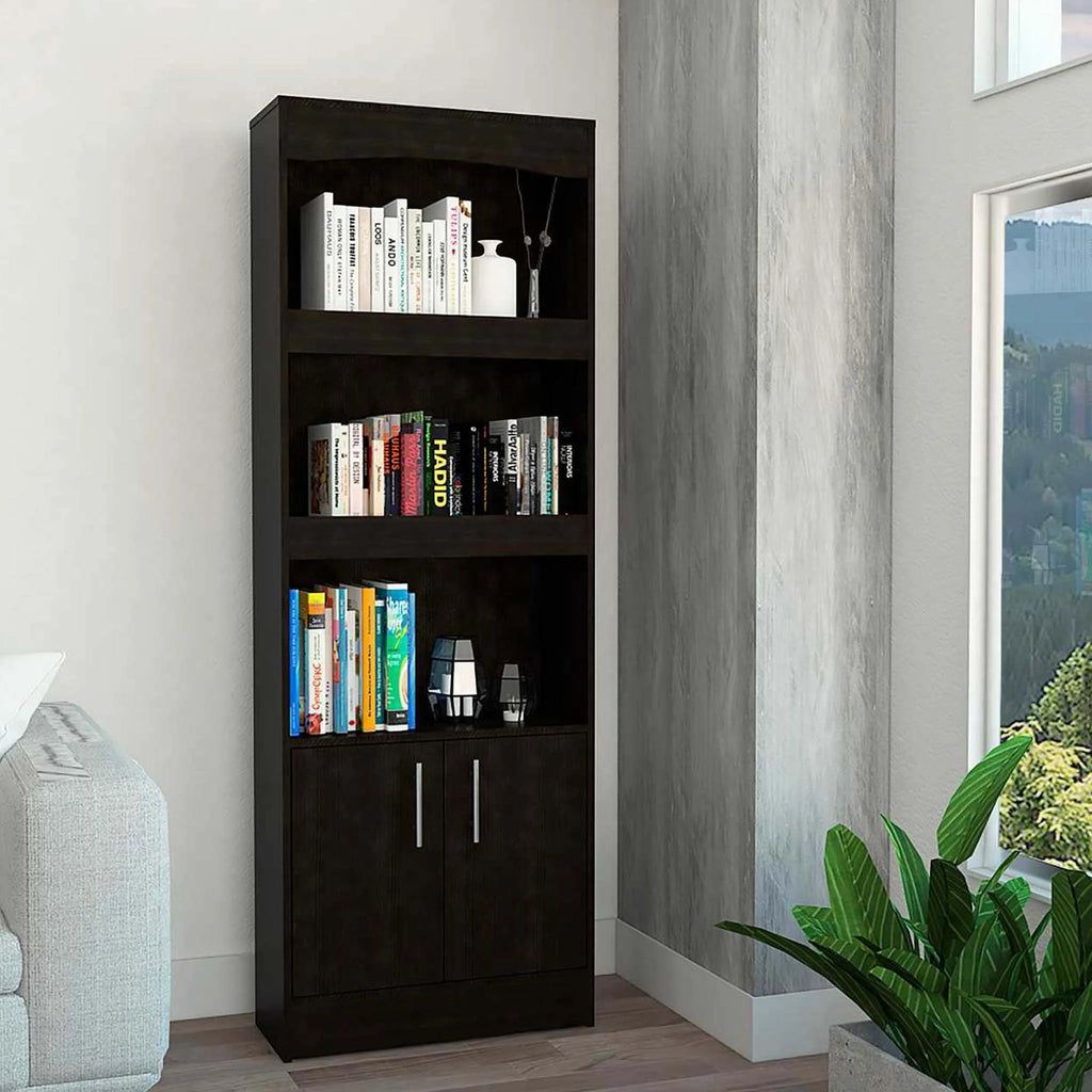HMS 71 Light Gray Three-Tier Wood Bookcase with Two Doors for Home Office Workshop Living Room Functional Living Room Furniture