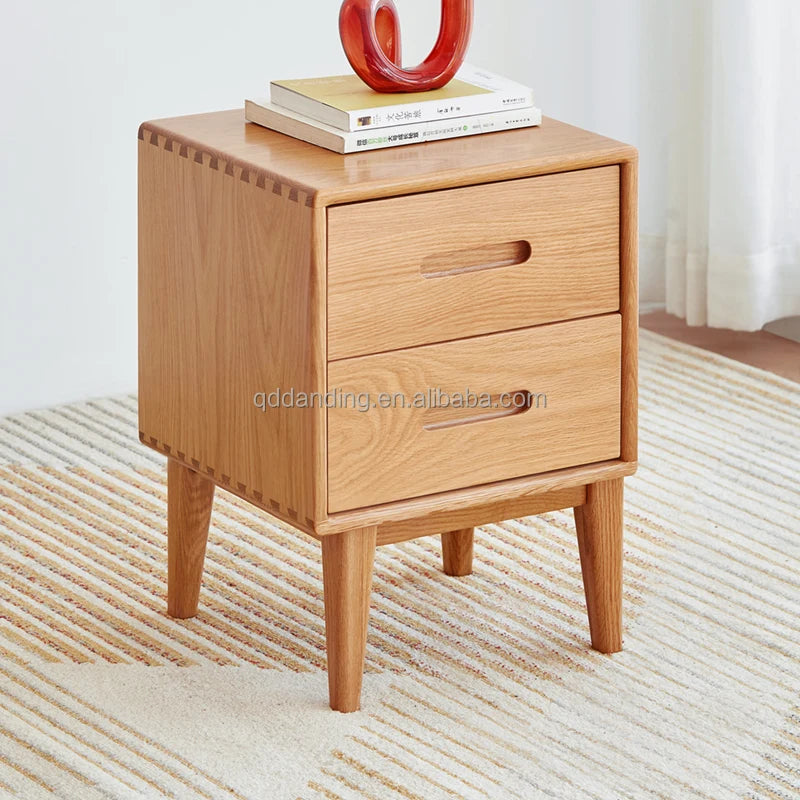 F8021 Nordic Style Solid Oak Wood Bedroom Furniture 2 Drawers Nightstand Bedside Table