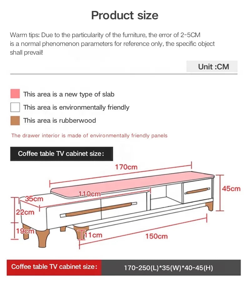 Modern Minimalist Wooden TV Stand and Coffee Table Set with Panel Design Extendable Foldable Living Room Furniture