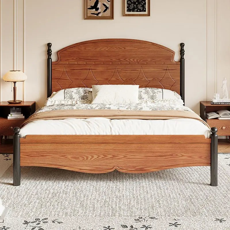 Hotel Bedroom Furniture Wholesale Price Customized Ancient Chinese Style Ash Wood Durable & Eco-Friendly King Size Double Bed