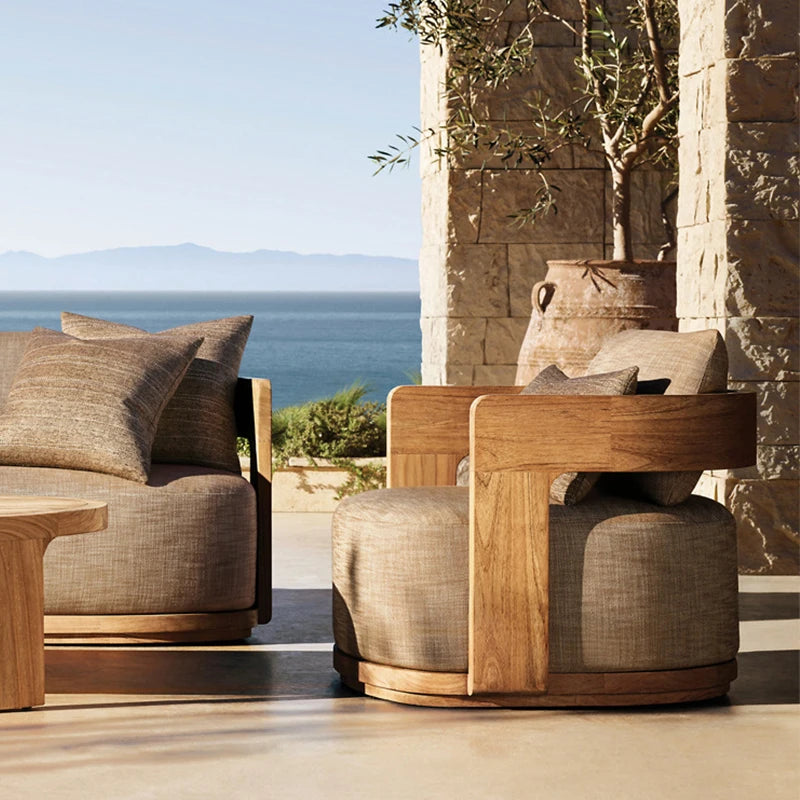 Modern Garden Teak Outdoor Furniture Sofa Set Hotel Simple Weatherproof Fabric Waterproof Open Air  Patio Garden Furniture