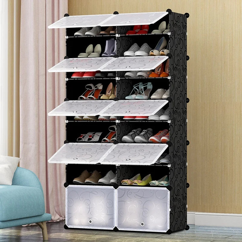 Multi-Tier Extendable Foldable Plastic Shoe Rack Cabinet Modern Waterproof Home Furniture Tool-free Assembly for Living Room