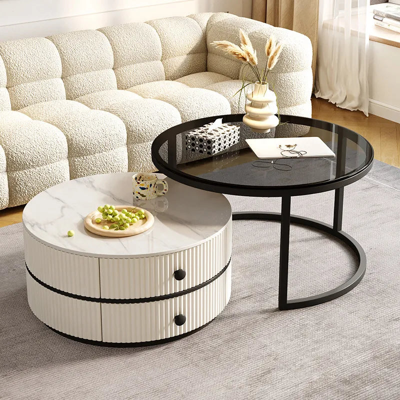 Small Apartment Living Room Modern Rock Slab Movable Coffee Table with Wheels Light Luxury High-End Home Furniture