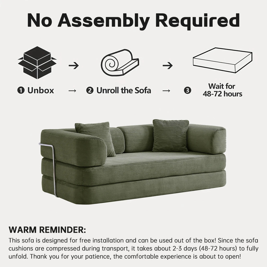 Tik Tok Hot Selling 2026 Modern Vacuum Compression Corduroy Sofa Bed US Local Warehouse Furniture Dropship and Free Shipping