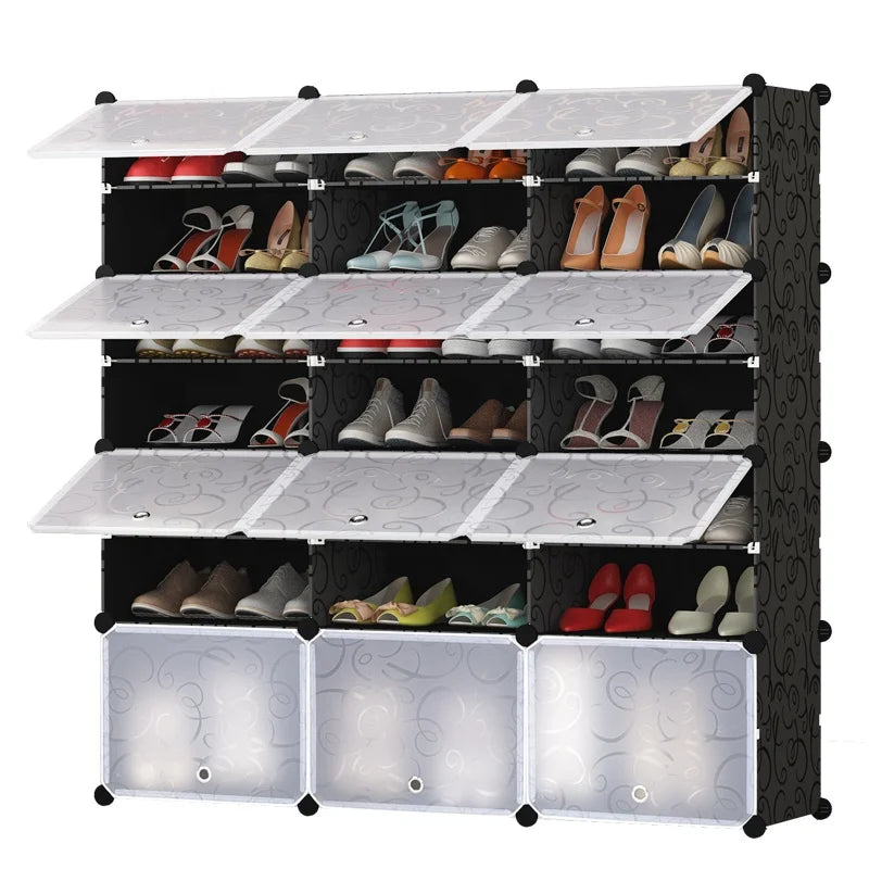 Multi-Tier Extendable Foldable Plastic Shoe Rack Cabinet Modern Waterproof Home Furniture Tool-free Assembly for Living Room