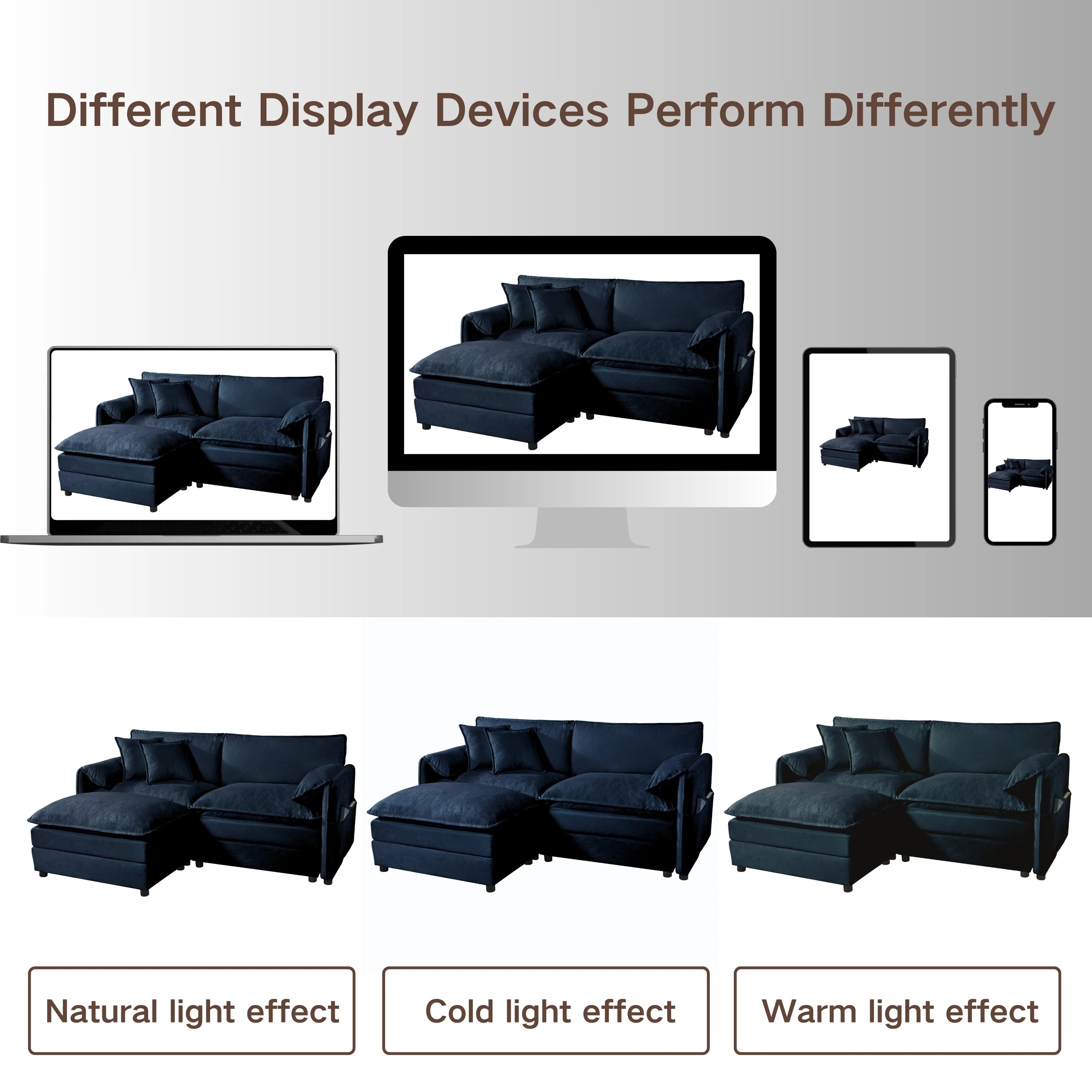 Modern Oversized Lounge Sofa Ottoman Set Soft Chenille Upholstery Adjustable Height Backless Armless Movable Furniture Sets