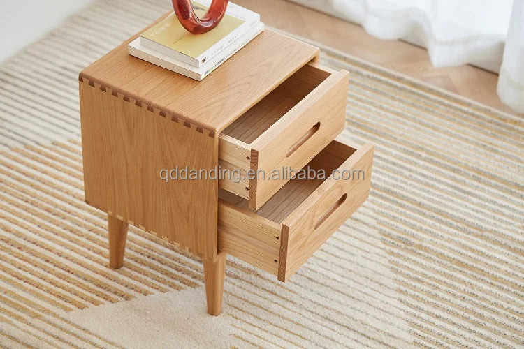 F8021 Nordic Style Solid Oak Wood Bedroom Furniture 2 Drawers Nightstand Bedside Table