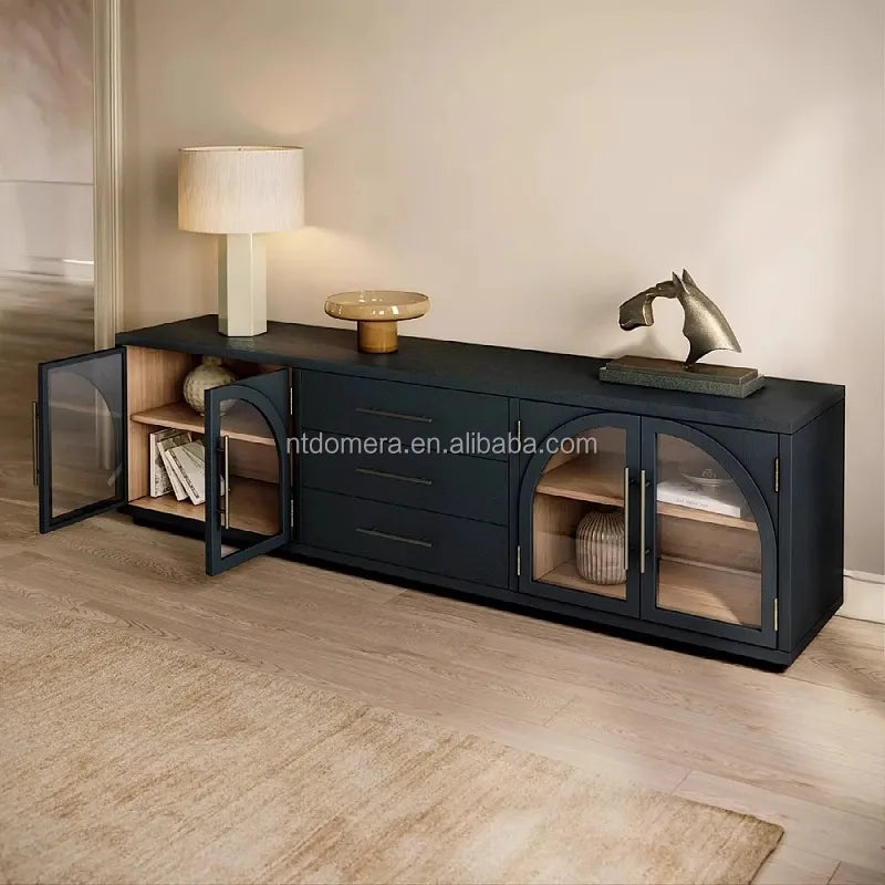 French Retro Solid Wood TV Cabinet Handmade Modern Design for Home Hotel Living Room Dining Space-Saving Furniture