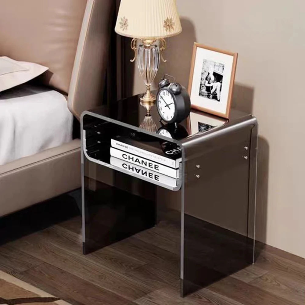 2-Tier Green Acrylic Contemporary Bedside Nightstand Coffee Table for Bedroom and Living Room Home Decor Furniture