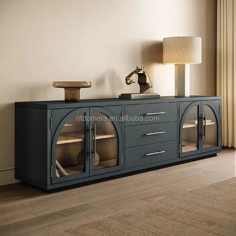 French Retro Solid Wood TV Cabinet Handmade Modern Design for Home Hotel Living Room Dining Space-Saving Furniture