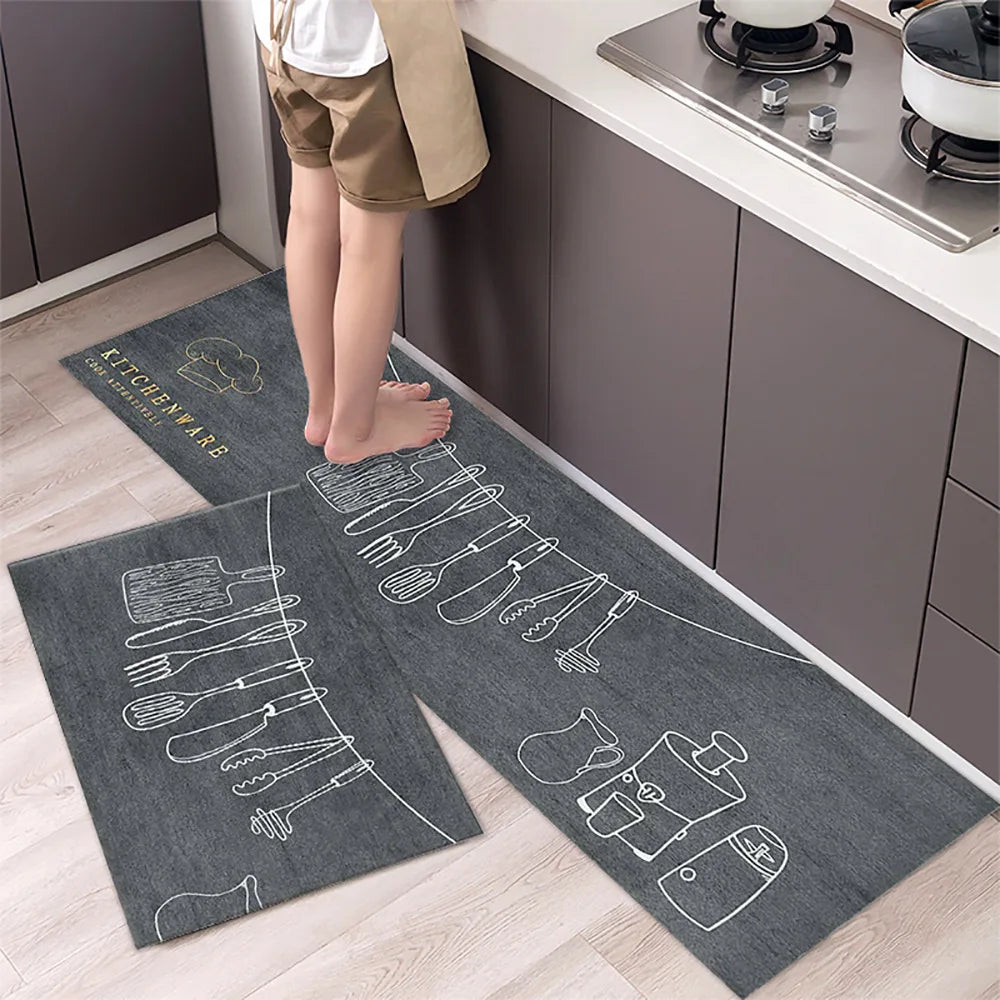 Crystal velvet kitchen mat non-slip, oil-proof, erasable, non-washable, waterproof, oil-absorbent and dirty-resistant carpet