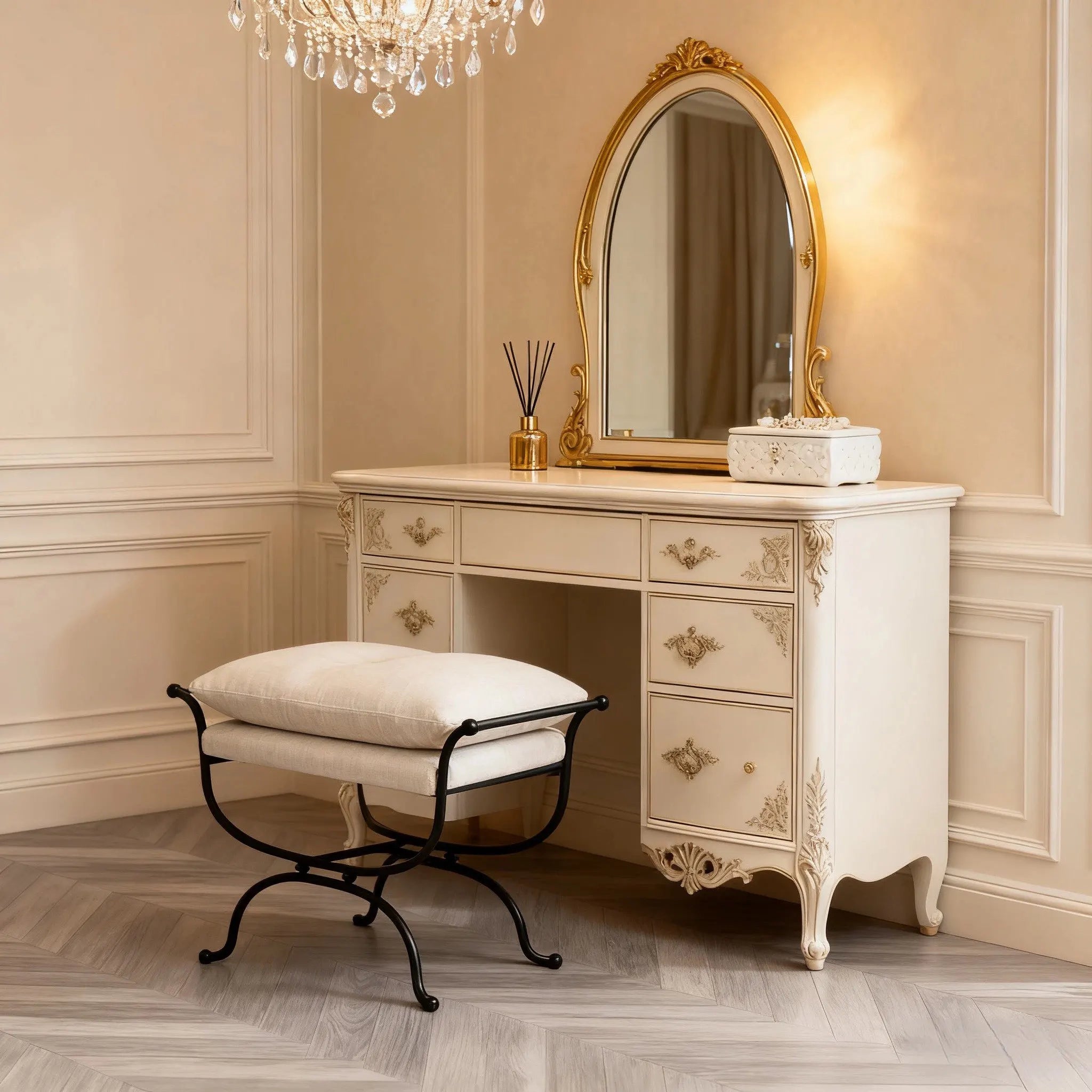 French dressing stool Footrest Ottoman furniture bedroom designer dressing stool retro iron shoe changing stool tea stool edge s