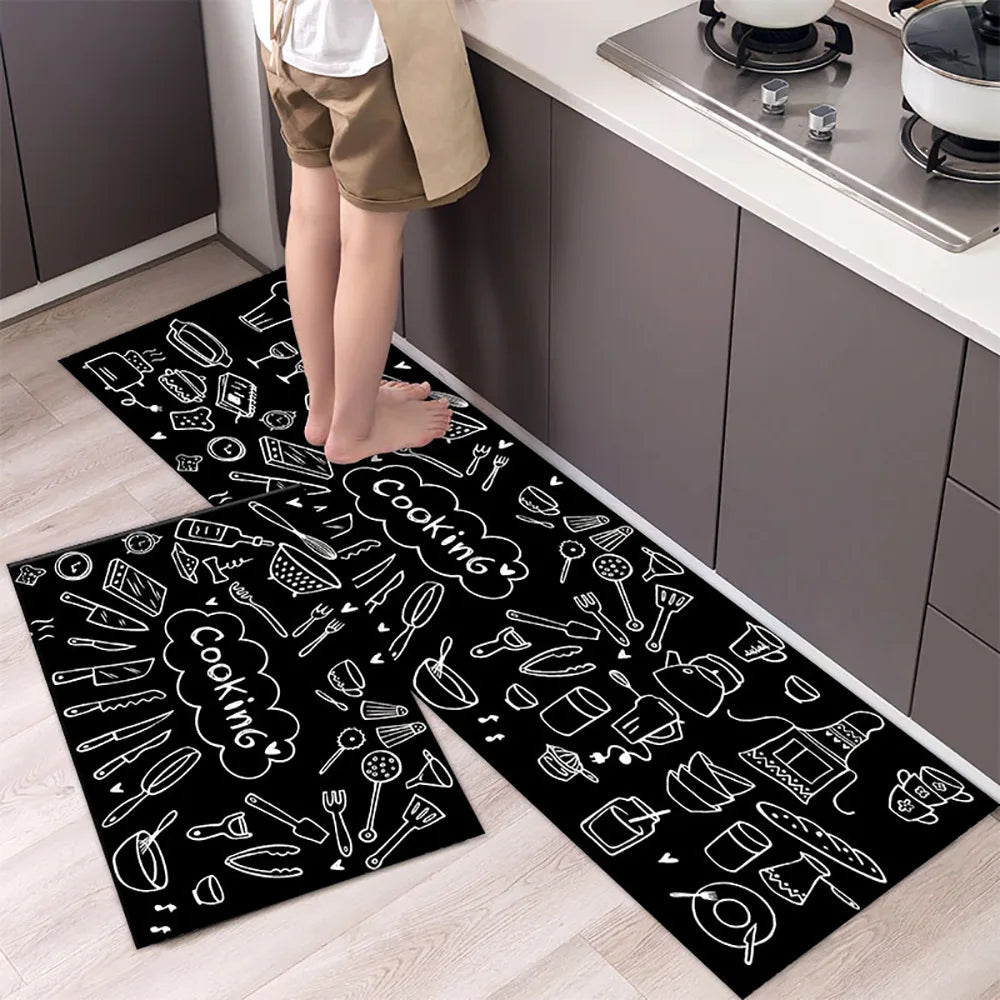 Crystal velvet kitchen mat non-slip, oil-proof, erasable, non-washable, waterproof, oil-absorbent and dirty-resistant carpet