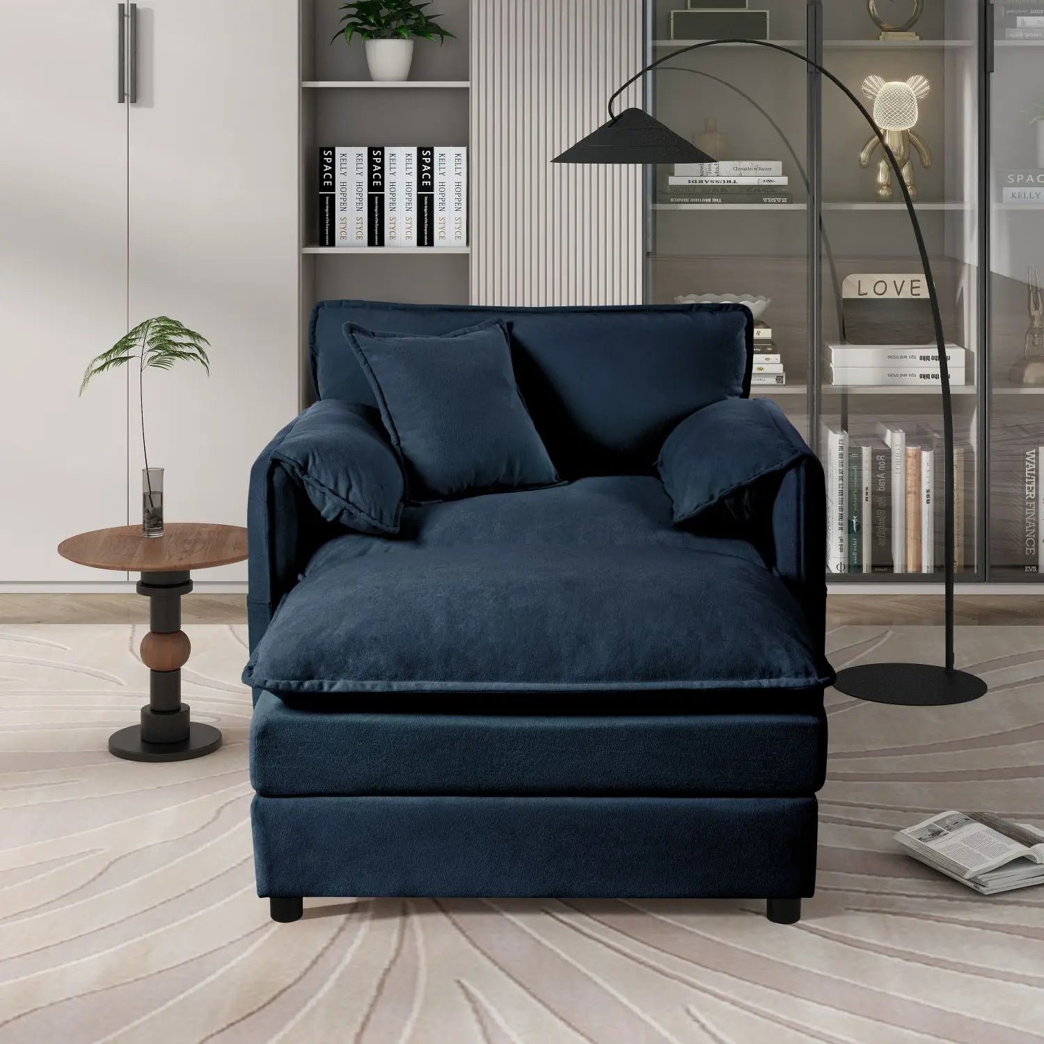 Modern Oversized Lounge Sofa Ottoman Set Soft Chenille Upholstery Adjustable Height Backless Armless Movable Furniture Sets